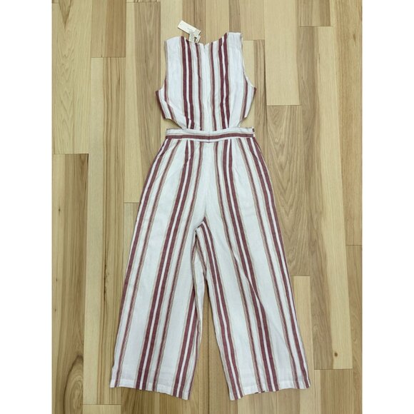 Japna NWT Cream & Red Striped Cutout Jumpsuit With Pockets S - Picture 4 of 4